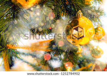 Christmas background with christmas tree and balls.Happy new year concept                              