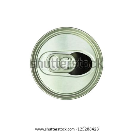 Top view of opened aluminum can isolated on white background