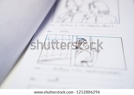 Storyboard or storytelling drawing creative for movie process pre-production media films script for video editors
