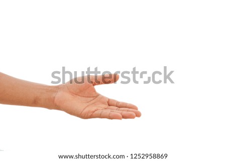 beautiful hand holding something like a open and ready help or receive isolated on white background with clipping path