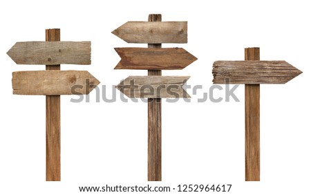 collection of various wooden sign on white background Royalty-Free Stock Photo #1252964617