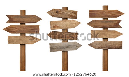 collection of various wooden sign on white background Royalty-Free Stock Photo #1252964620