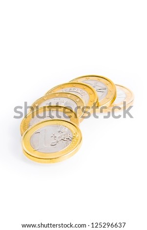 crisis of eurozone, detail of some euro coins on white background