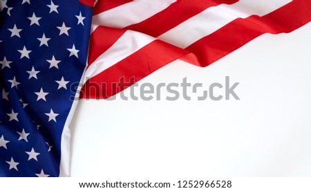 Happy Presidents' Day Typography Over Distressed White Background with American Flag Border. Flat lay. Text space images.