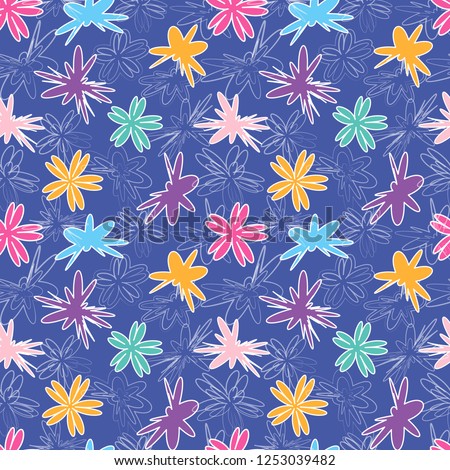 Flower pattern. Bright flowers on a lilac background