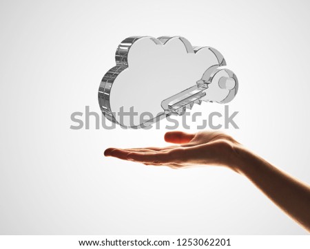 Close view of male hand showing cloud icon in palm