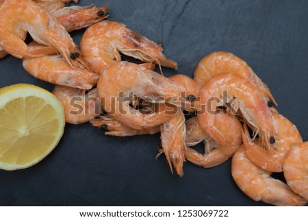 seafood, prawns prepared and stacked
