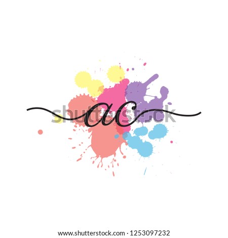 initials handwriting letters vector logo with colorful splash background