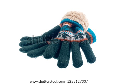 Multicolor children's gloves isolated on white background