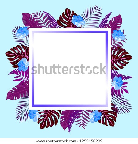 Trendy Summer Tropical Leaves and flowers.Vector Design.