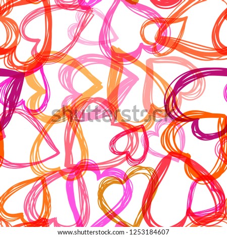 Doodle hearts seamless background. Retro holiday backdrop for Valentine Day