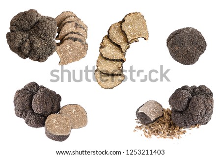 collection set with Black truffles isolated on a white background. Royalty-Free Stock Photo #1253211403