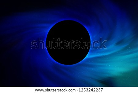 Dark BLUE vector texture with a black hole, galaxy. Colorful illustration of a black hole on a starry backdrop. Pattern for posters, banners of sales.