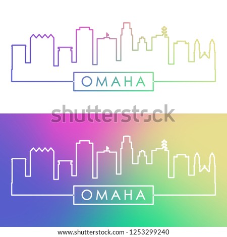 Omaha skyline. Colorful linear style. Editable vector file.
