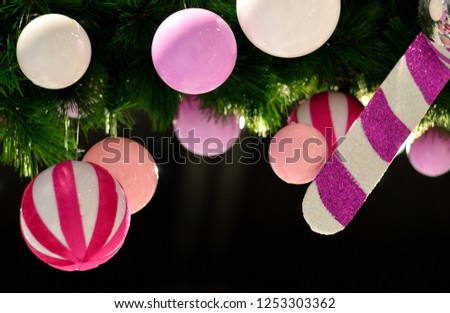 Christmas ball hanging on Christmas tree, Christmas holidays background