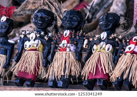 Wooden Voodoo Dolls on the Akodessewa Voodoo Fetish Market, Togo, Africa Royalty-Free Stock Photo #1253341249