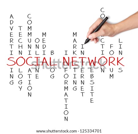 business hand writing social network concept by crossword