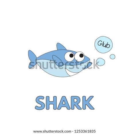 Cartoon shark flashcard. Vector illustration for children education