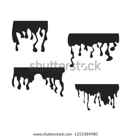 Black dripping stain set. Oil, sauce or paint current silhouettes vector design