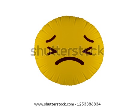 Realistic 3d yellow Persevering Face emoji pillow. On white islolated backround