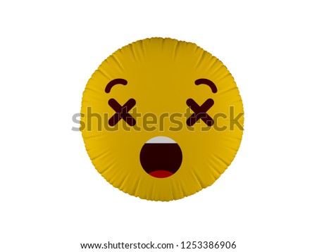 Realistic 3d yellow Dizzy Face emoji pillow. On white islolated backround