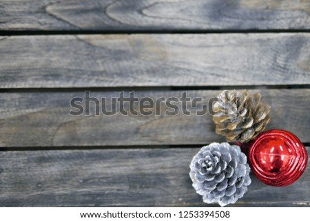 Christmas and New Year background with wine and decoration on dark modern brown wooden board