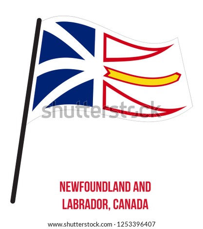 Newfoundland and Labrador Flag Waving Vector Illustration on White Background. Provinces Flag of Canada. Correct Size, Proportion and Colors.