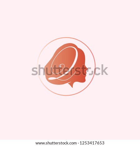 Letter Q monogram and woman portrait with hair in shape of lette Q.