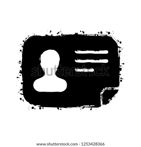 Identification card icon. ID profile. Black ink with splashes on white background