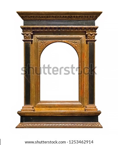 Medieval wooden frame for paintings, mirrors or photo isolated on white background