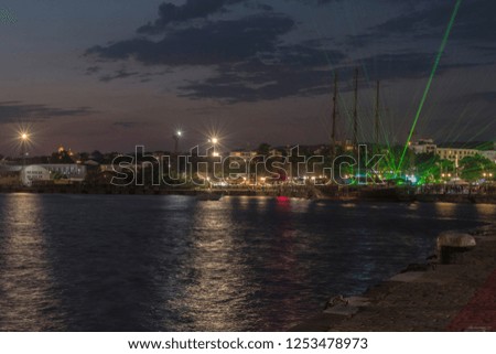 Night photo of the fireworks from the sea station in Varna.