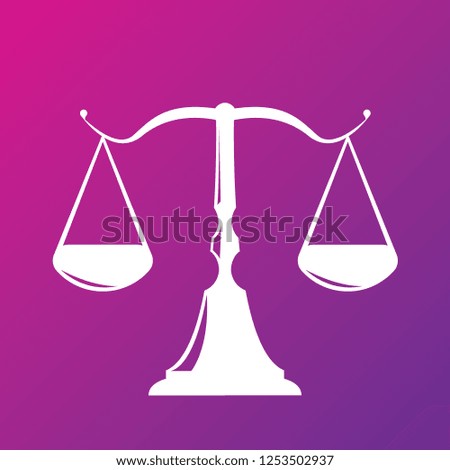 Vector white scales or libra Icon isolated on pink bacground. Symbol of justice, lawyer or judgment