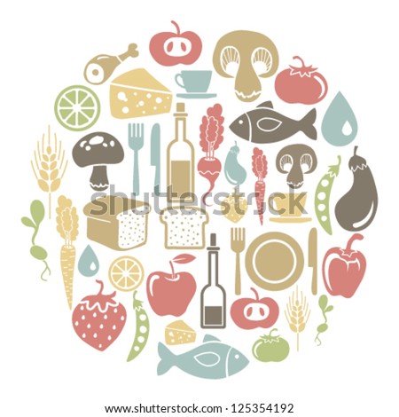 round card with food icons