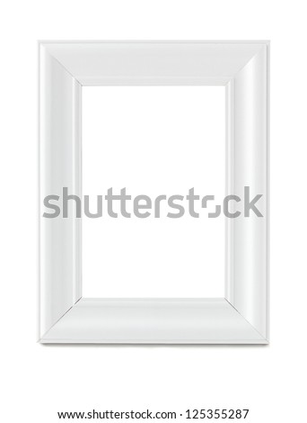 Empty wooden white picture frame isolated with clipping path