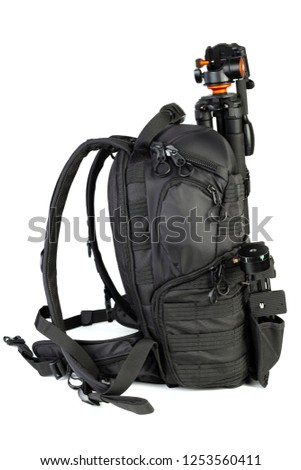 Black professional tactical molle black photo backpack with trip