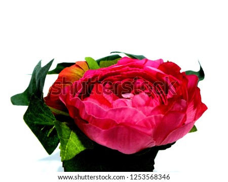 image of bouquet pink rose and orange artificial flowers for decoration sweet home