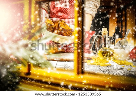 Winter window and festive roasted chicken