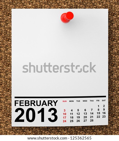 Calendar February 2013 on blank note paper with free space for your text