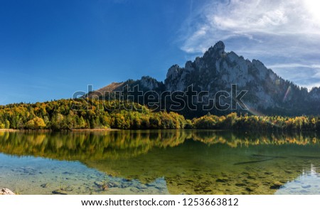 Beautiful autumn view on Laudachsee beneath Traunstein near Gmunden, Austria