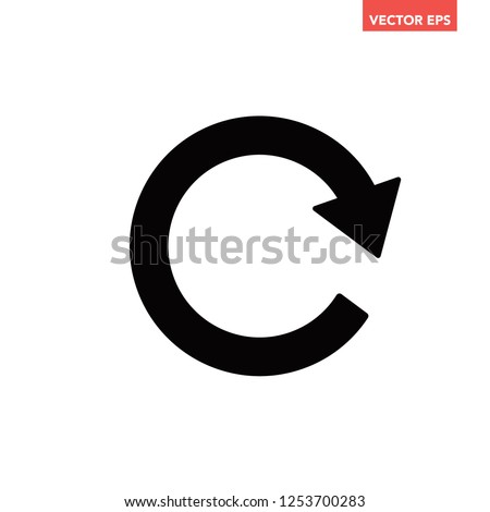 Black replay or reload arrow glyphs flat design icon, simple round turn workflow silhouette interface infographic concept element for app ui ux logo web button isolated on white background Royalty-Free Stock Photo #1253700283