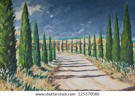 Tuscany landscape acrylic painted.Picture I have created myself.