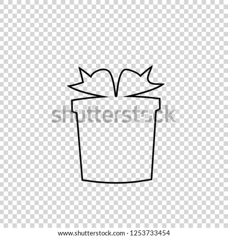 Vector outline black silhouette of bow wrapped gift box on transparent background. Xmas, new year, birthday present icon, sign, symbol, clip art. Giftbox isolated web mobile button, element for design