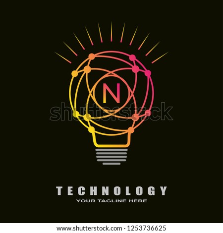 Bulb logo, bright lamp vector for business corporate, technology icon, sign, symbol, industrial emblem, bulb shape, illustration element, N