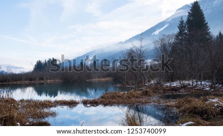 Beautiful Lake in snowy Slovenia