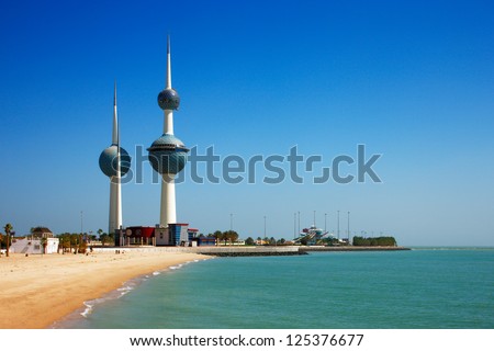 KUWAIT CITY, KUWAIT - JULY 19 - The main tower of Kuwait Towers is 187 m and carries two restaurants and a water tank. The second tower is 147 m and is a water tower. Picture taken on July 19, 2010.
