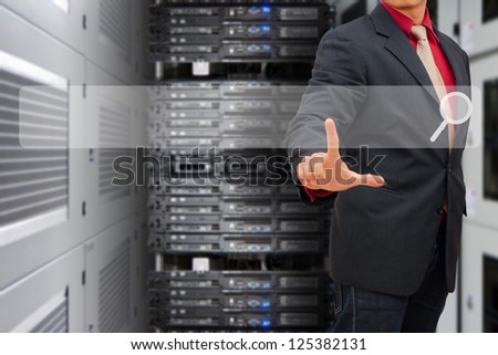 Smart hand press on Search bar in data center room