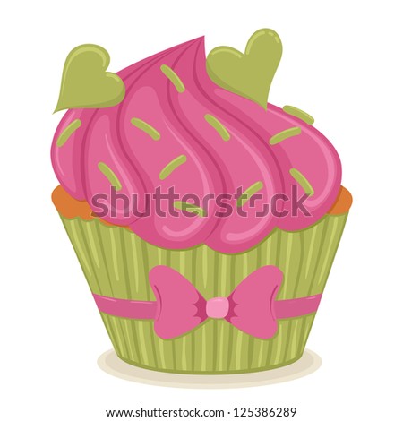 Cupcake with hearts isolated illustration.