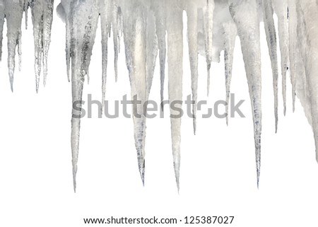 number of natural icicles on a black background with saved photoshop clipping path