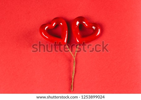 top view red heart on a bright paper background 