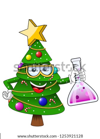 Happy Christmas or xmas character or mascot chemist isolated on white cartoon style vector symbol stock illustration web